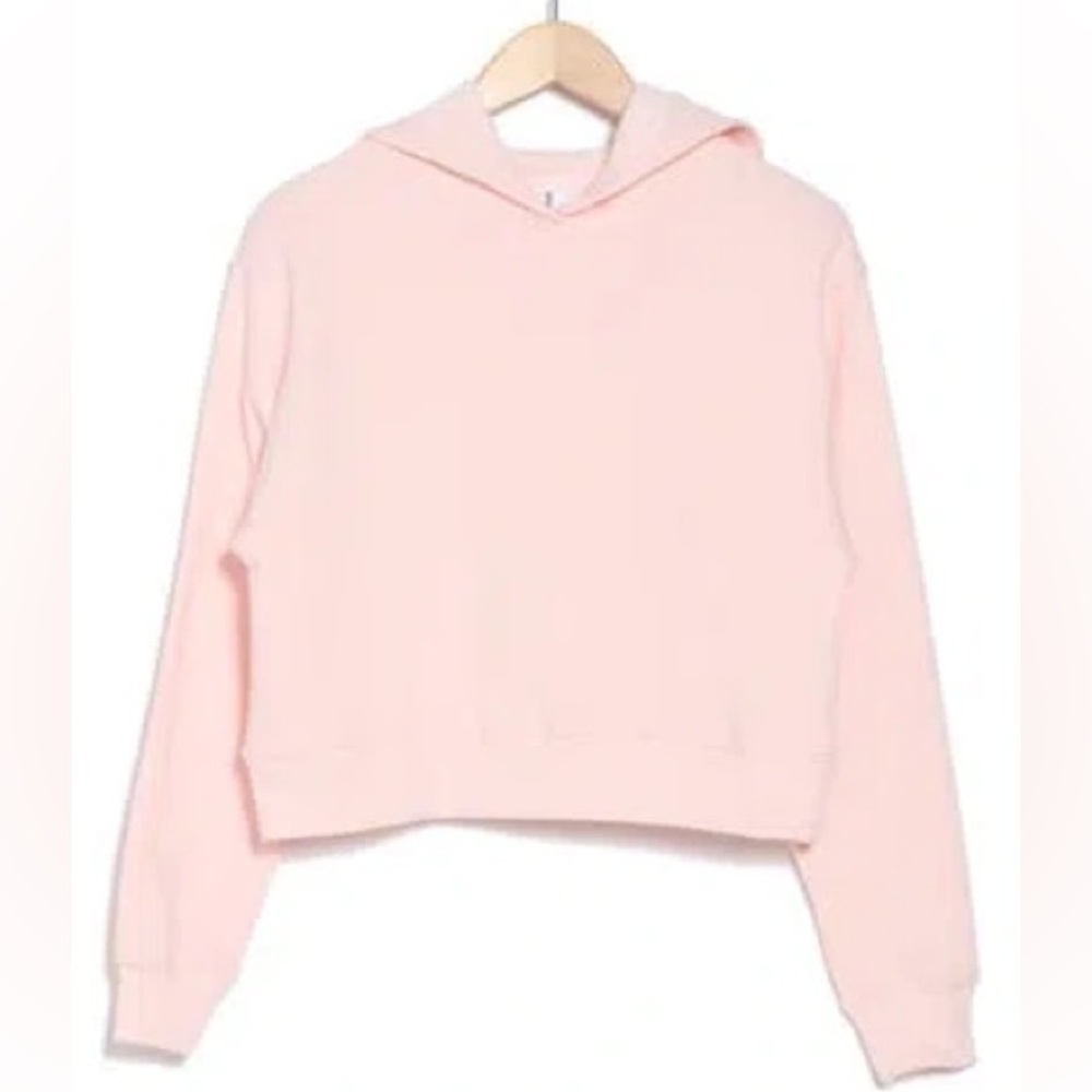 Abound Women’s Everyday Fleece Cropped Pink Hooded Pullover Sweatshirt, Small